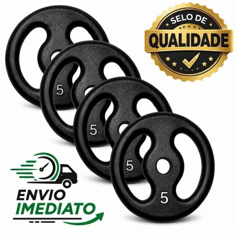 Kit Anilhas 5kg =20kg Total (4×5KG) Pintura Reforçada Academia Treino Musculação Pronta Entrega Envio Imediato