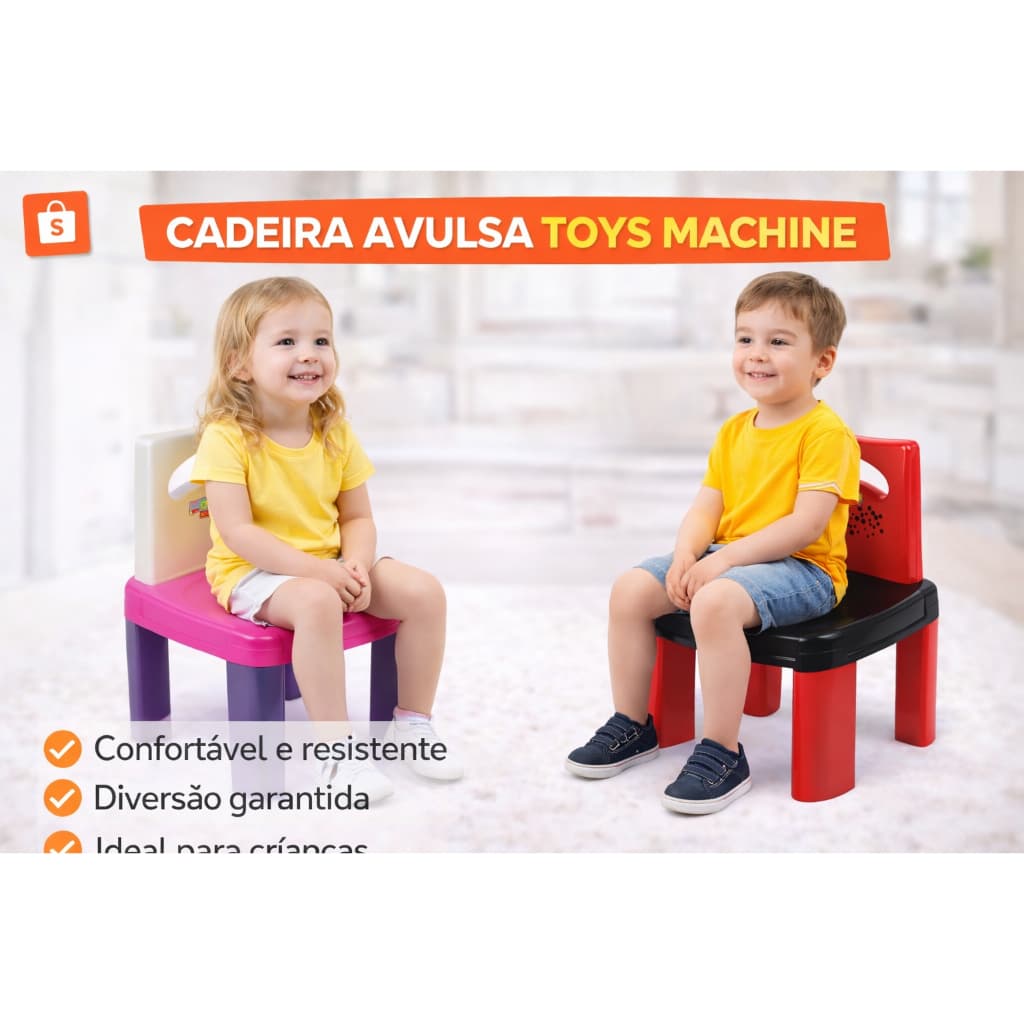 Cadeira Infantil Plástica Toys Machine Resistente Para Mesa Infantil Criança