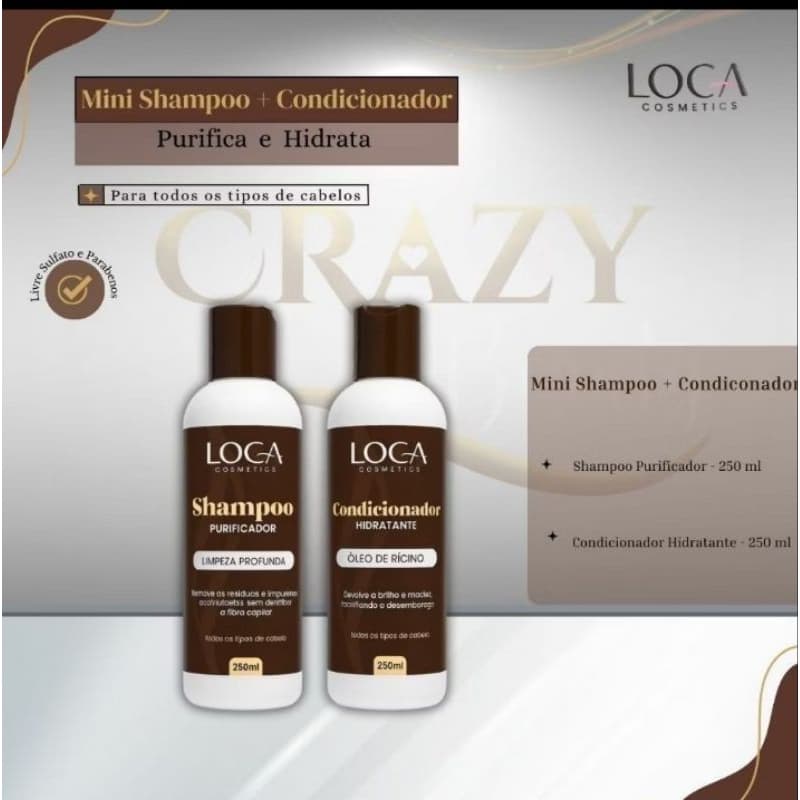 Kit Loca Cosmetics Shampoo Purificador + Condicionador Hidratante 250ml - Cabelos Saudáveis