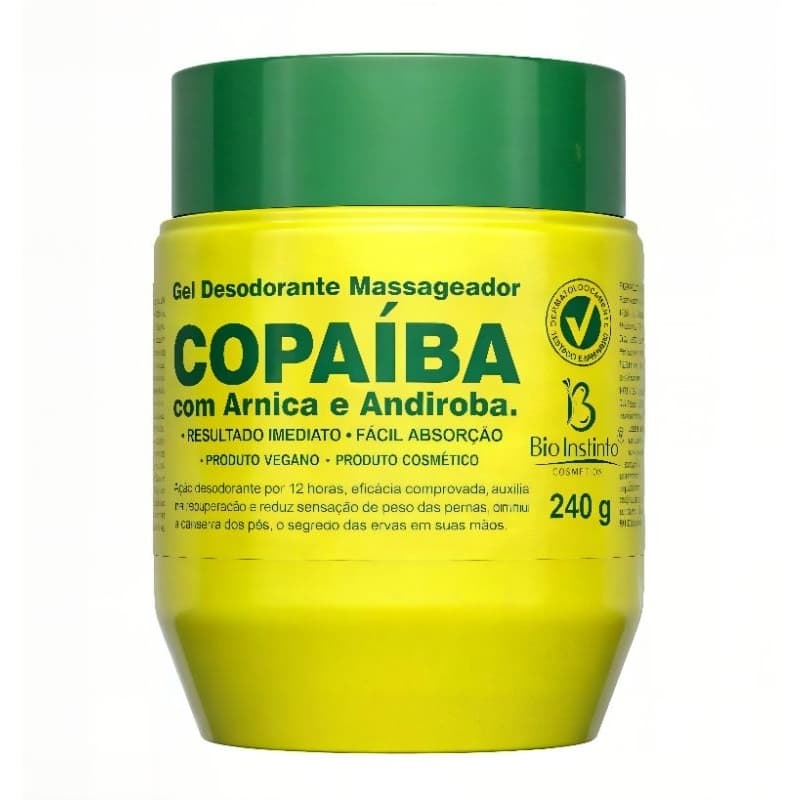 Gel DEsodorante Massageador Copaíba Arnica e Andiroba Relaxante Muscular Resultado Imediato 240g