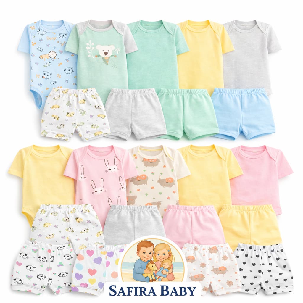 Kit Roupa Bebê 12 Peças 100% Algodão Body Manga Curta e Shorts Enxoval