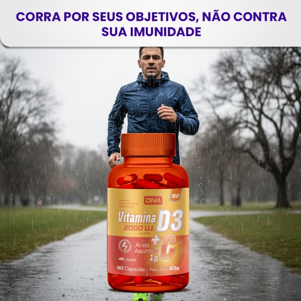 Vitamina D3 2000 UI Com Vitamina C 1g 90 Cápsulas Suplemento D3 e C Sistema Imune