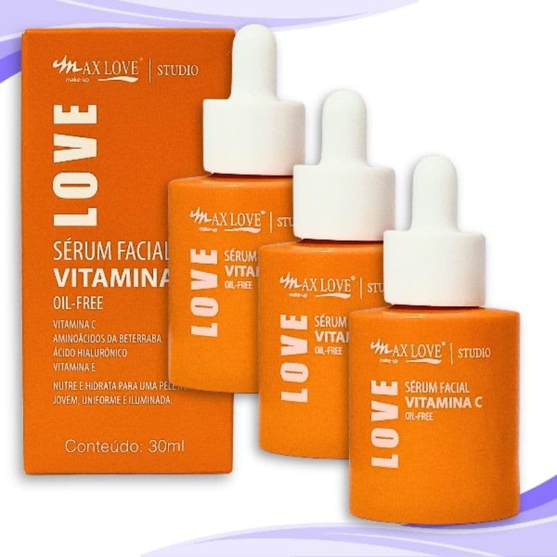 Kit C/ 3 Sérum Facial Vitamina C com Ácido Hialurônico 30ml Max Love Make Up
