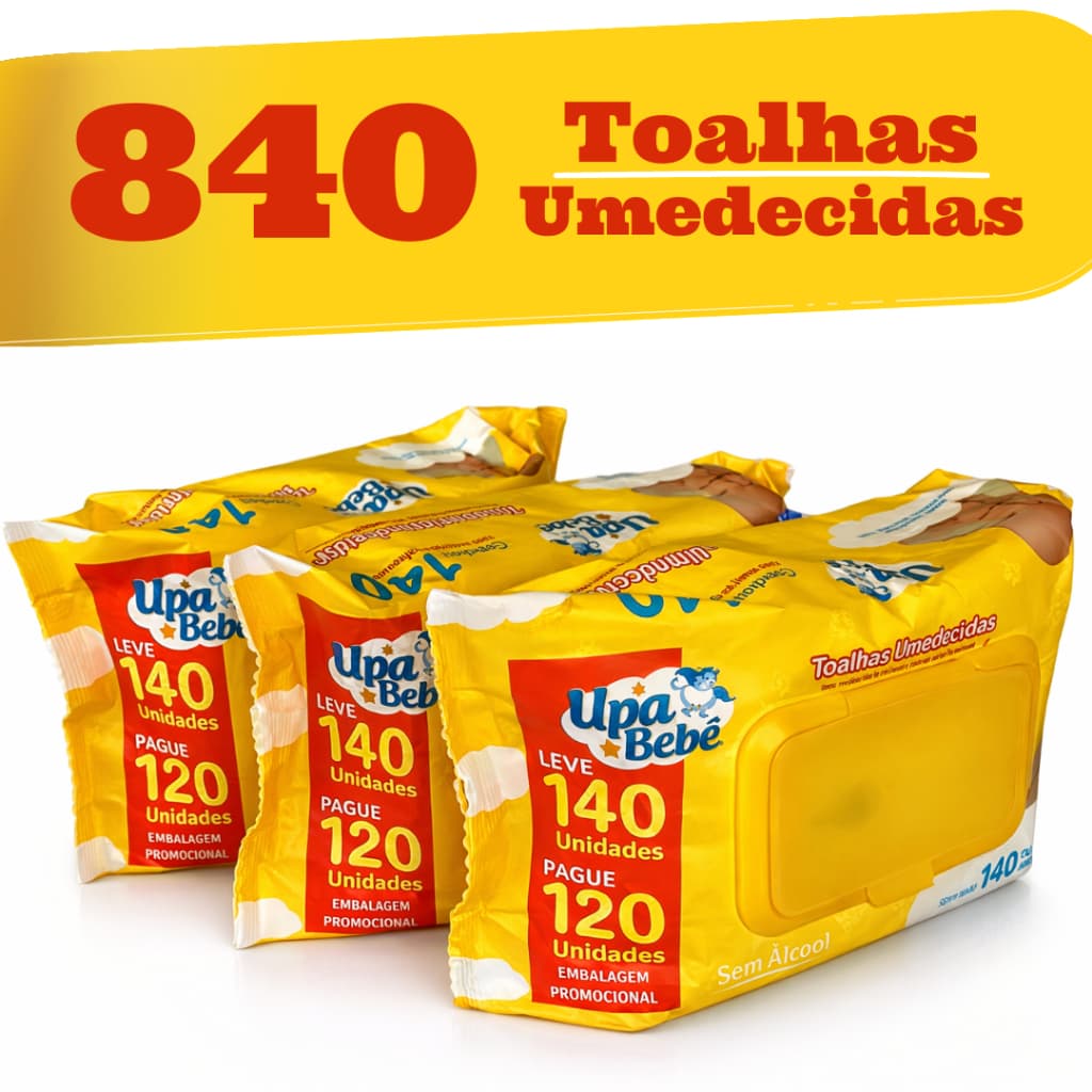 Kit 6 Pacotes De Lenço Umedecido 840 Toalhas Infantil Tampa Flip Pamp Menina Menino