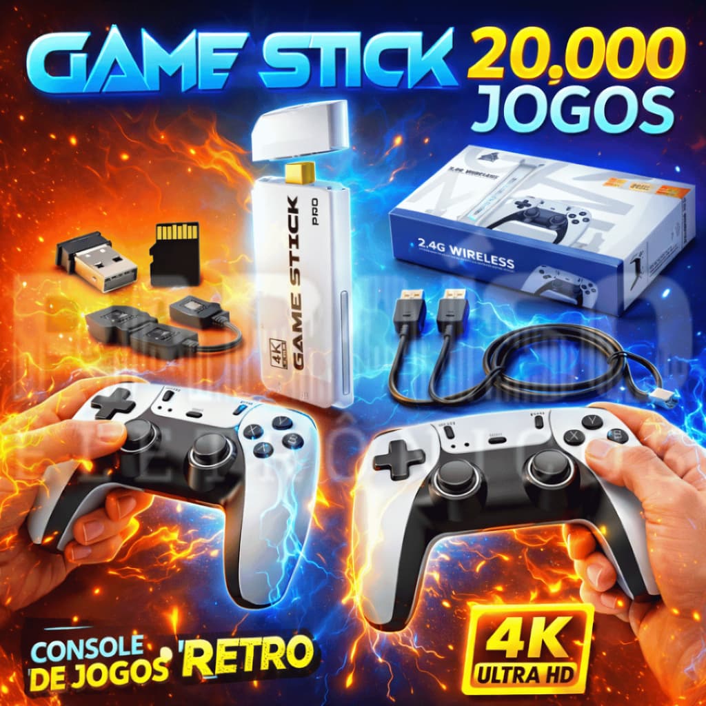GAME Stick 4k M15 PRO 64gb 20.000 JOGOS HDMI Video Game RETRÔ c/ 2 Controles Sem Fio