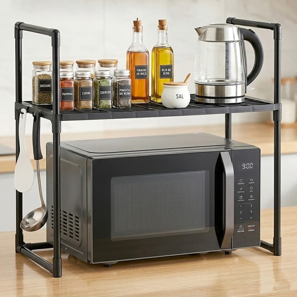 Prateleira Organizadora Multiuso Bancada Armazenamento Para Microondas Air Fryer Condimentos Cozinha