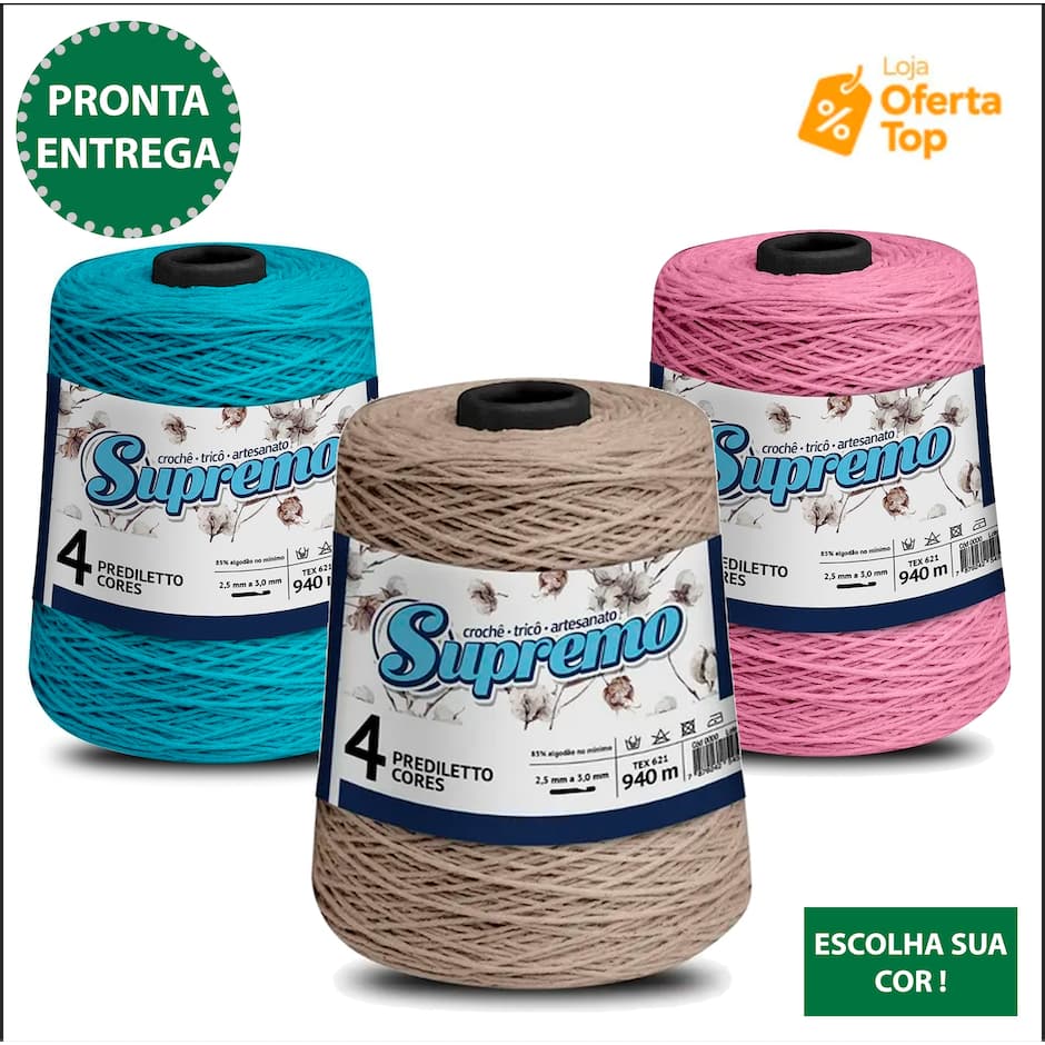 Barbante Supremo Prediletto Colorido Nº4 para Crochê e Artesanato 1 Cone Algodão