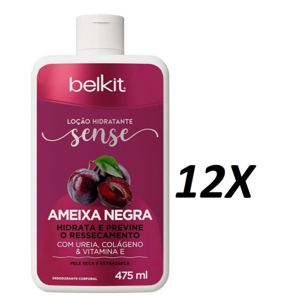 Kit 12 Hidratante Corporal Ameixa Negra 475ml BELKIT | Loção Hidratante para pele seca e ressacada