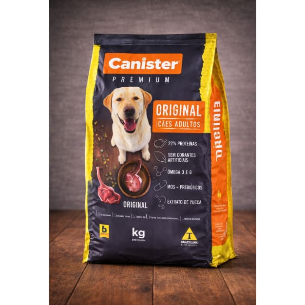 Ração Premium Para Cachorro Canister Original 22% Proteina 15kg - Ração sem Corantes Cães Adultos