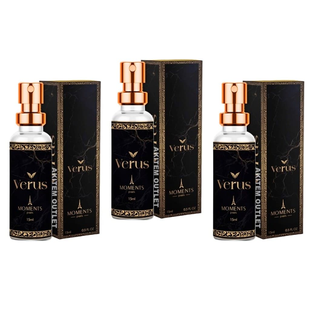 Kit 03 Perfume Verus Moments Paris 15ml Fragrância Masculina De Luxo Amadeirada Com Alta Fixação E Essência Importada