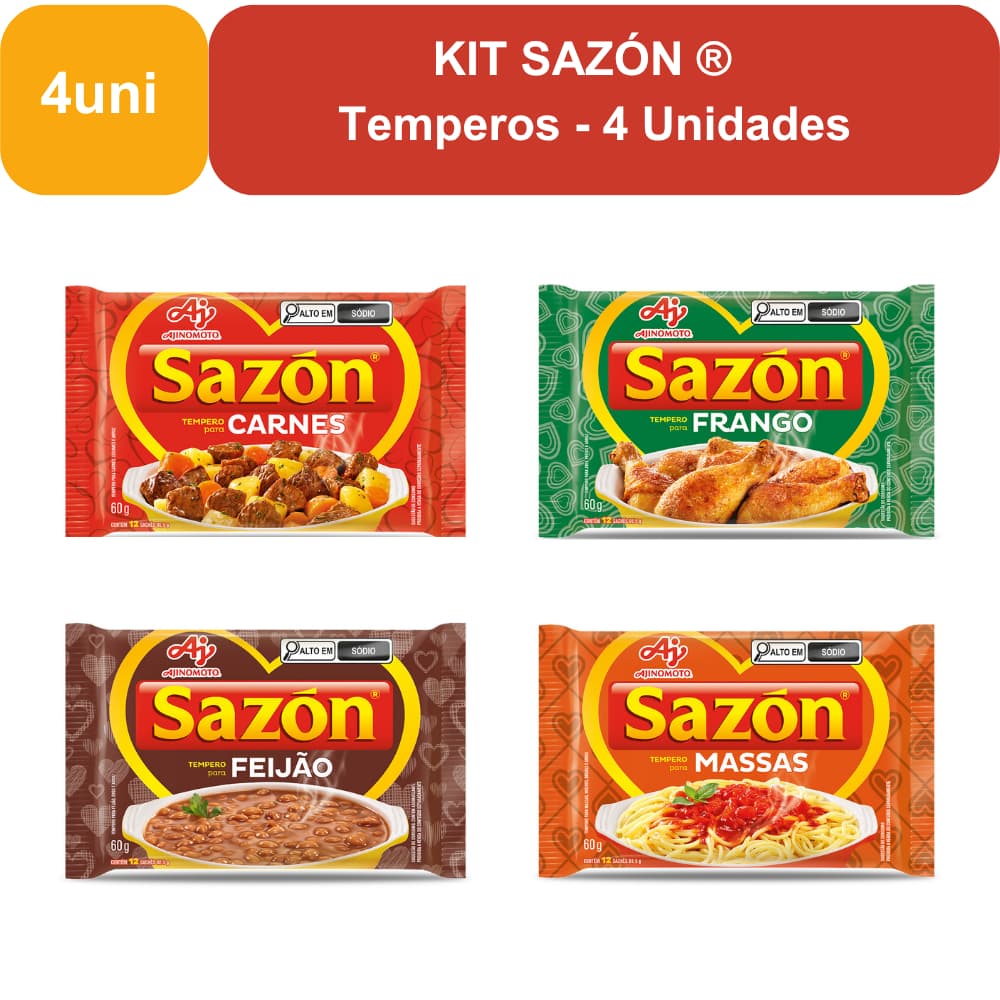 Kit Temperos SAZÓN® para Carne, frango, feijão e massa - 4 unidades 60g