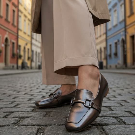 Calçado Mocassim Feminino Bico Quadrado Confortavel Enfeite ABS Casual Metal Moda Sapatilha Versatil