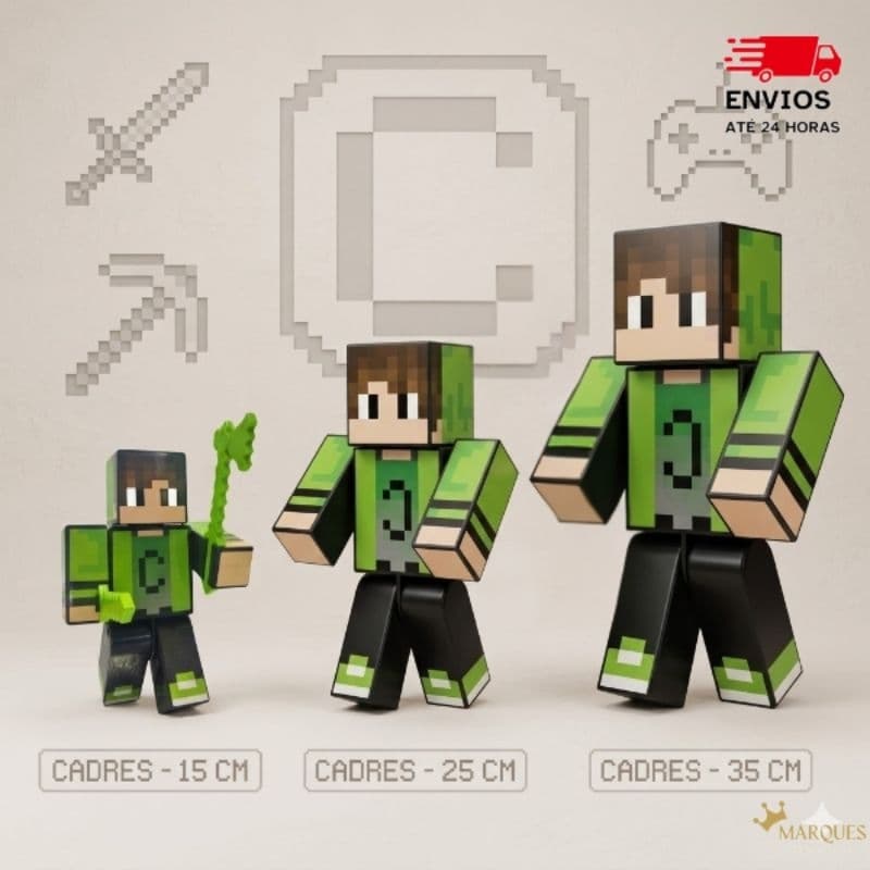 Boneco Articulado Gamer Skin 25 cm com Chaveiros e Ferramentas