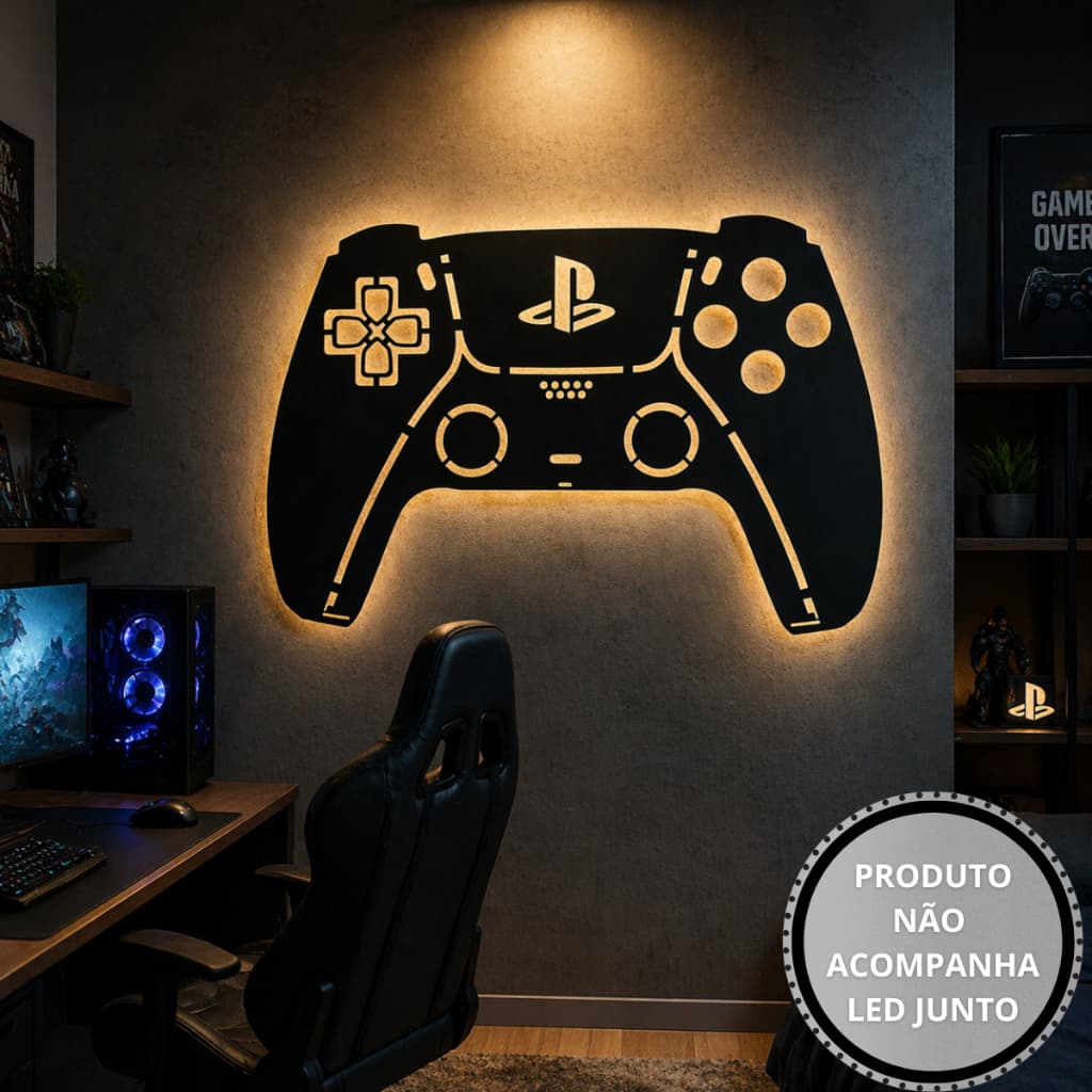 Quadro Decorativo Controle Gamer MDF Vazado Decoração Videogame