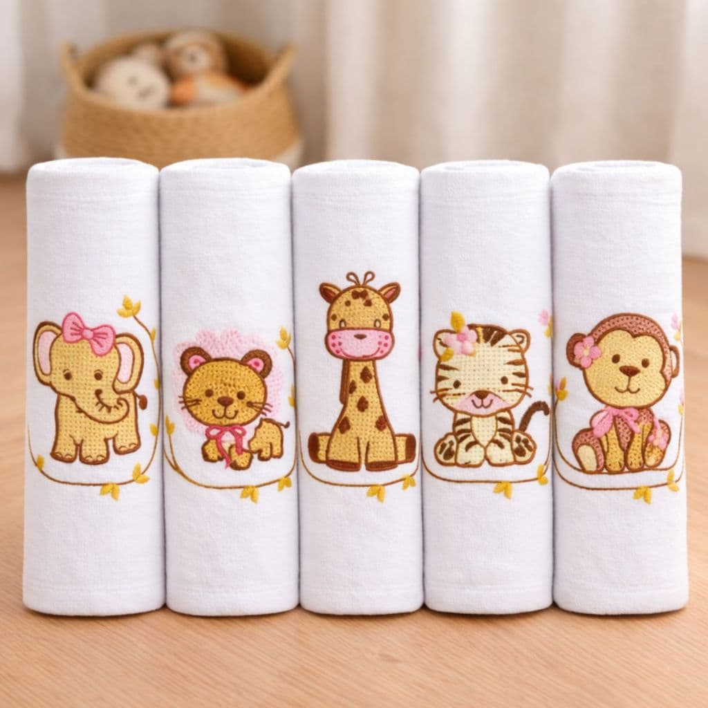 Kit Fralda de Pano Bebê Bordadas Grande 100% Algodão com Bainha Enxoval Menina e Menino