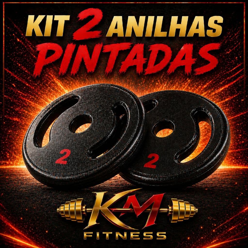 Kit 2 Anilhas 2 Kg Vazada Pintada Preto Ferro Fundido Academia Treino Musculação Fitness (2X2KG)