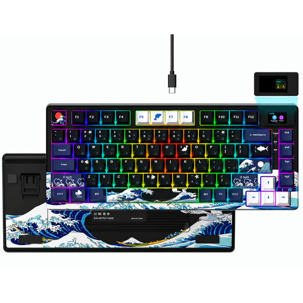 Teclado Mecânico Womier S-K80 Tela OLED TFT Customização Kanagawa HotSwap RGB GasketMounted SK80