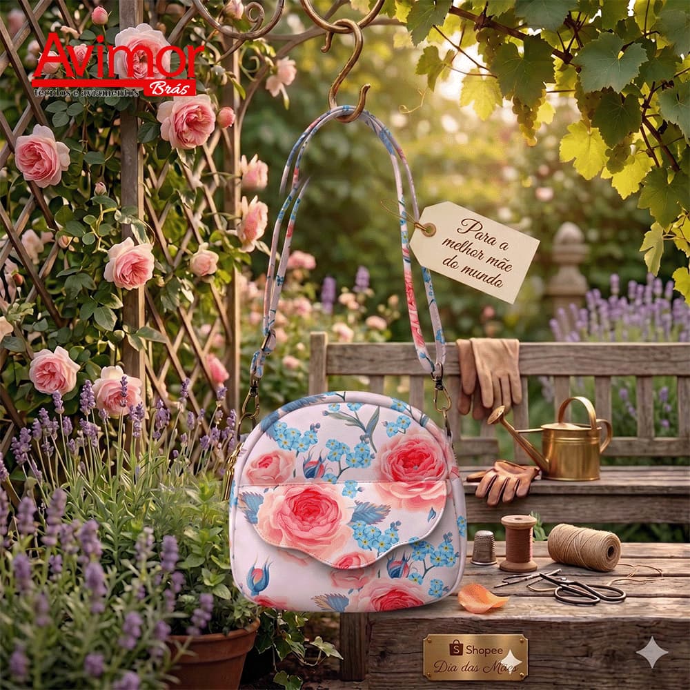 Tecido Tricoline Digital Floral Rosa Decoração 100% Algodão Bolsas Costura Presente Dias das Mães