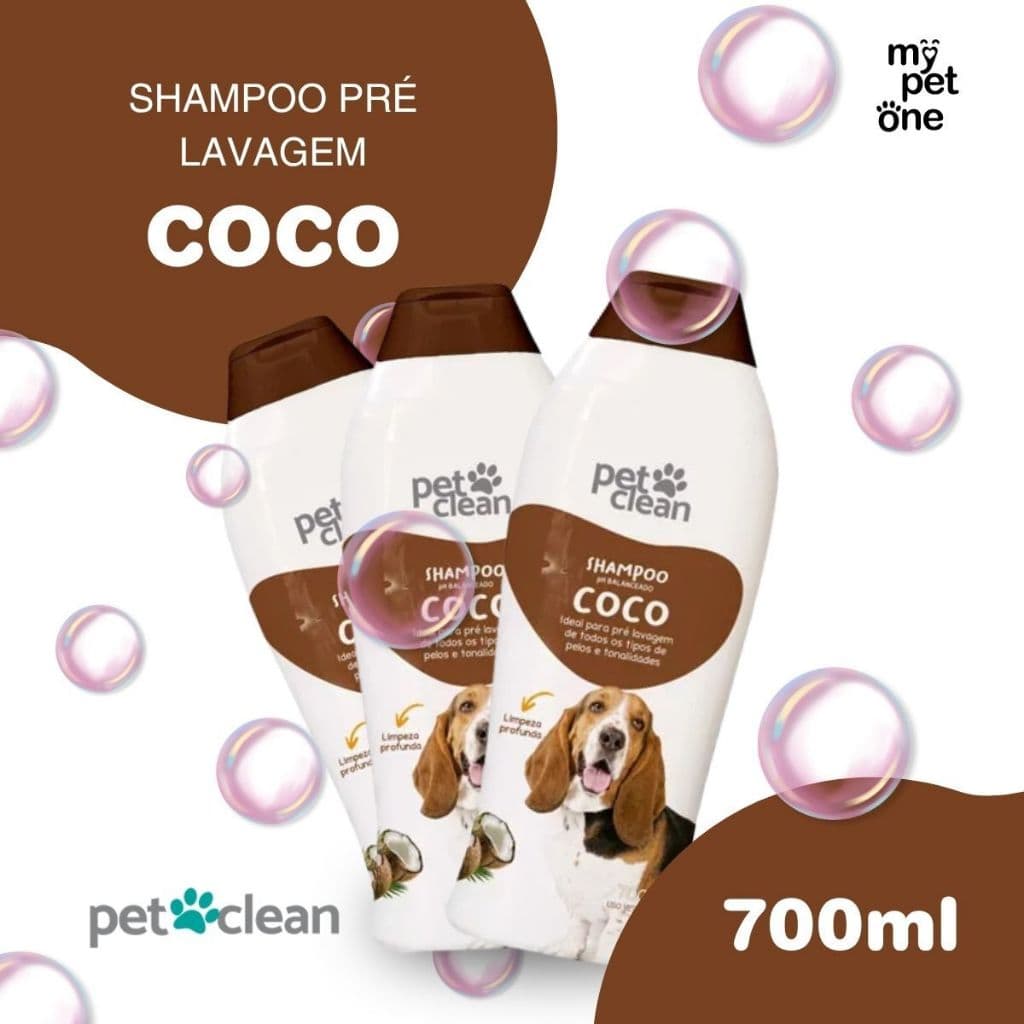 Kit com 3 Shampoo Para Cães e Gatos Pet Clean Coco 700ml
