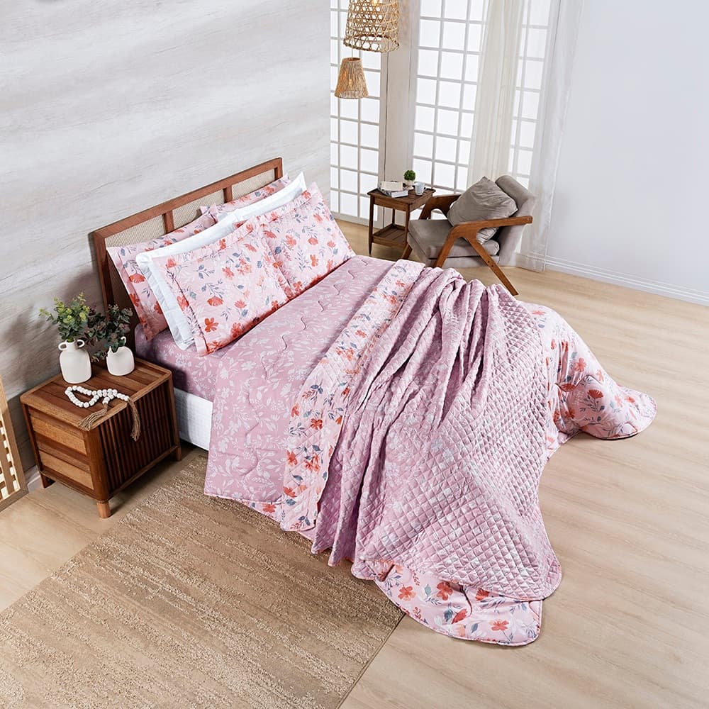 Kit Jogo De Lençol 400 Fios Cama Casal 4 Peças Afeto Micropercal Fronhas Abas Laterais
