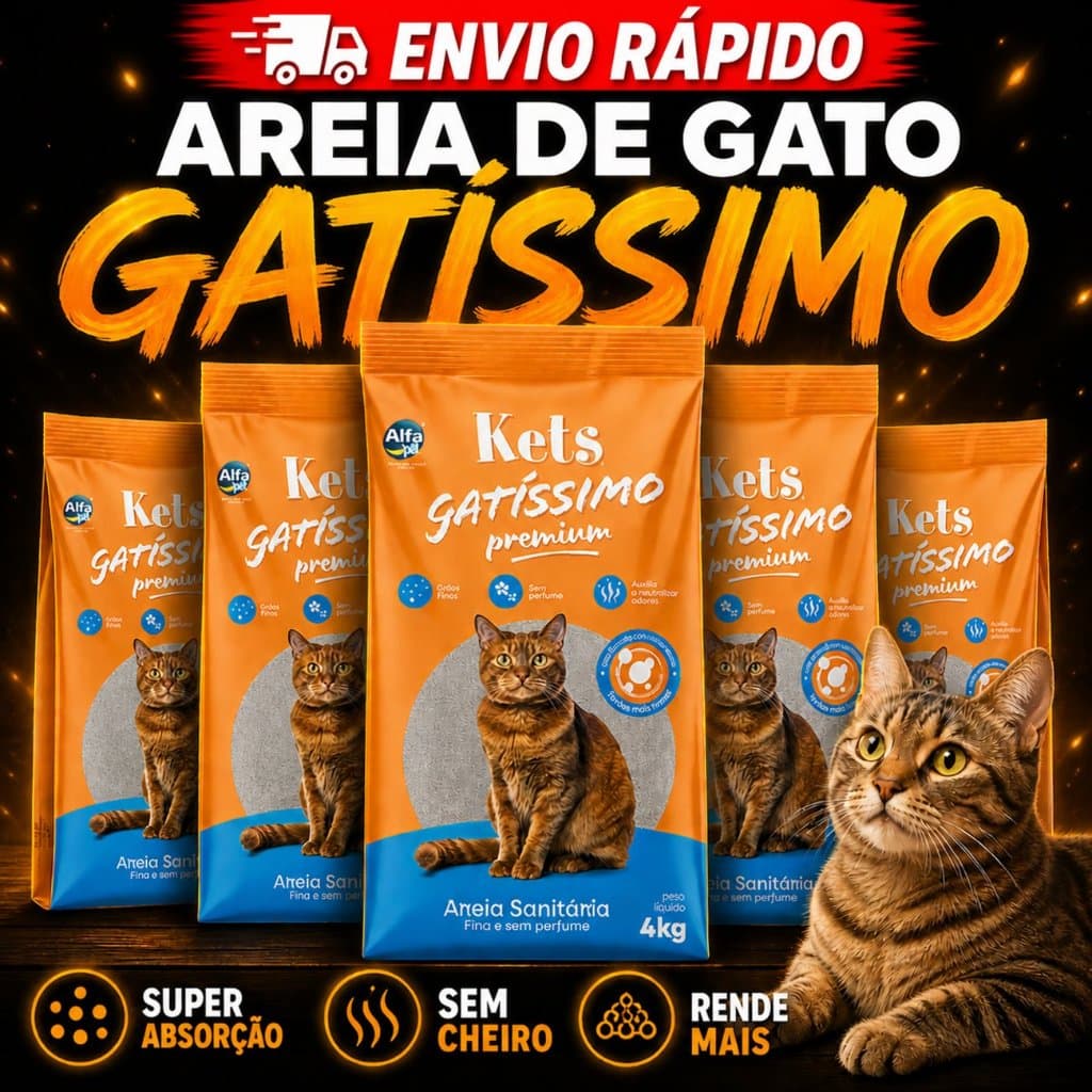 Kit 8kg 20kg de Areia Sanitaria Higiênica Para Gatos Sem Perfume Kets Gatíssimo