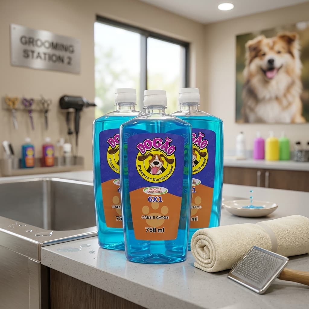 Shampoo 6 em 1 Pet 750ml Kit 3 Frascos Limpeza e Condicionamento Hidratação e Brilho