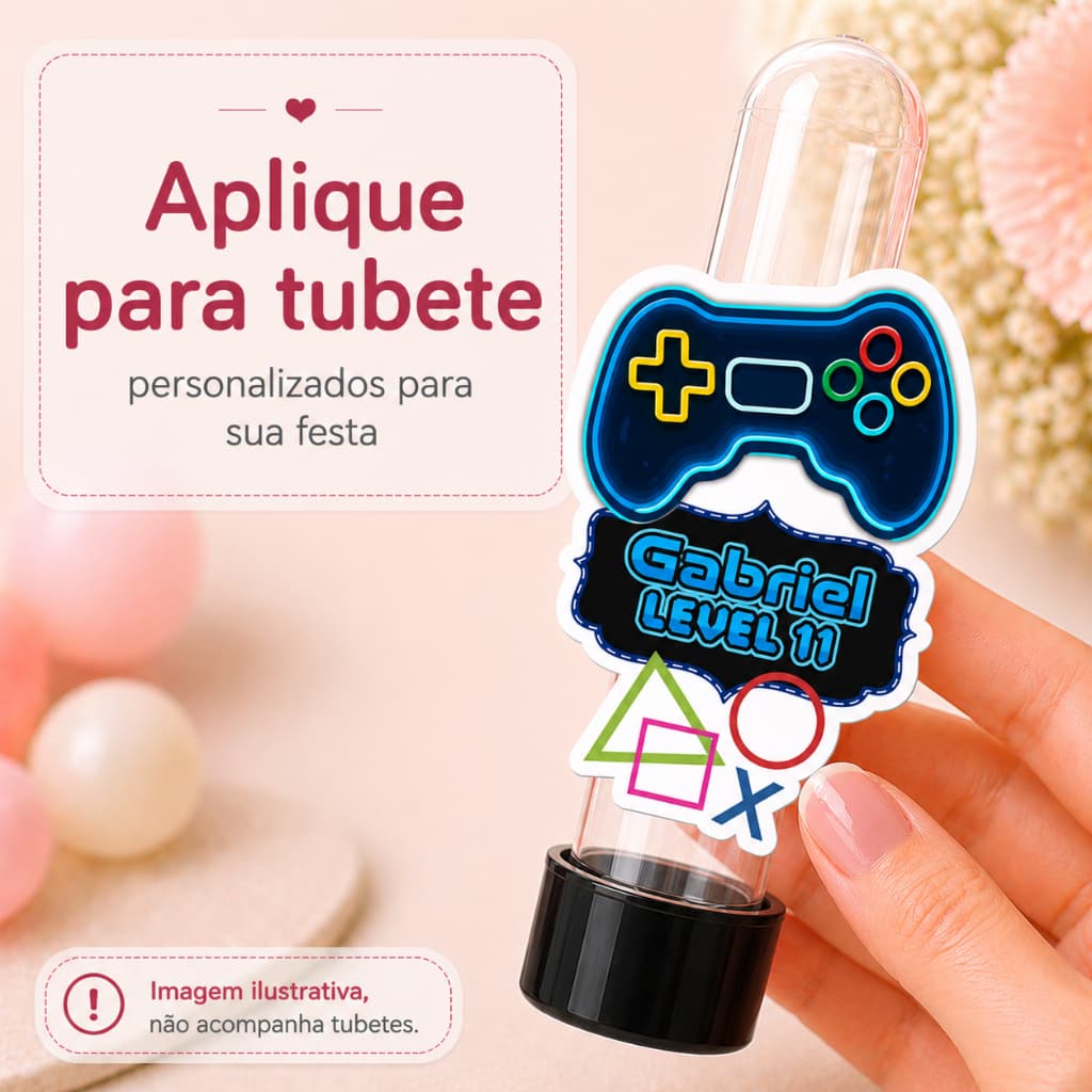Aplique para Tubete Personalizado Tema Gamer Lembrancinha Festa Infantil controle vídeo game