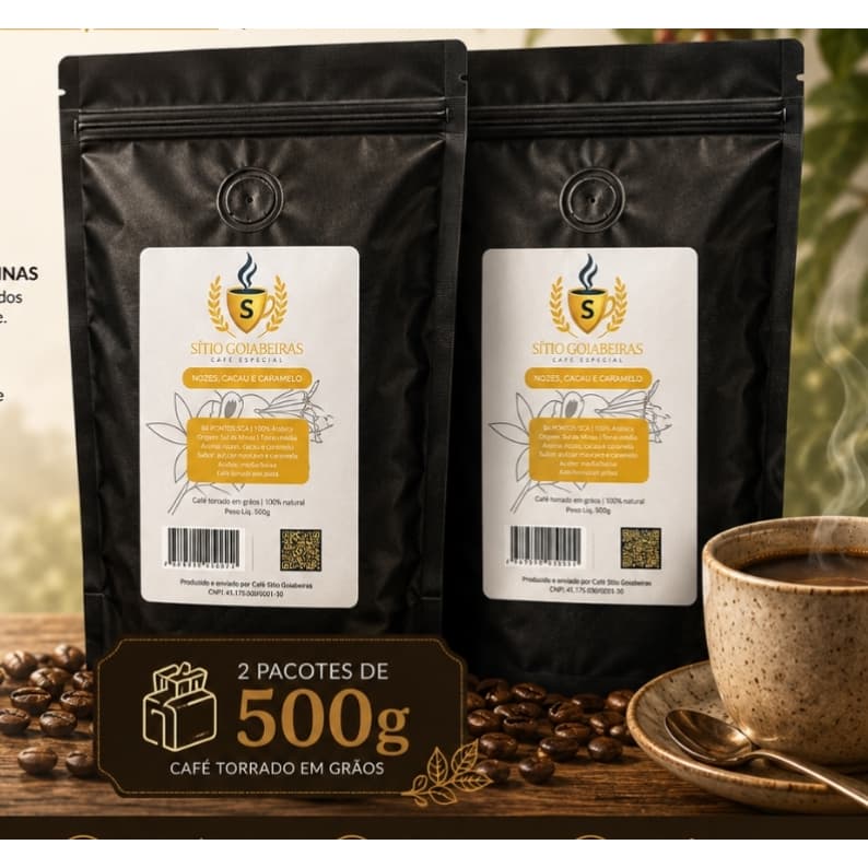 Kit 2 Pacote 500G Café Especial Sítio Goiabeiras 84pts Torrado em Grãos Microlote Exclusivo