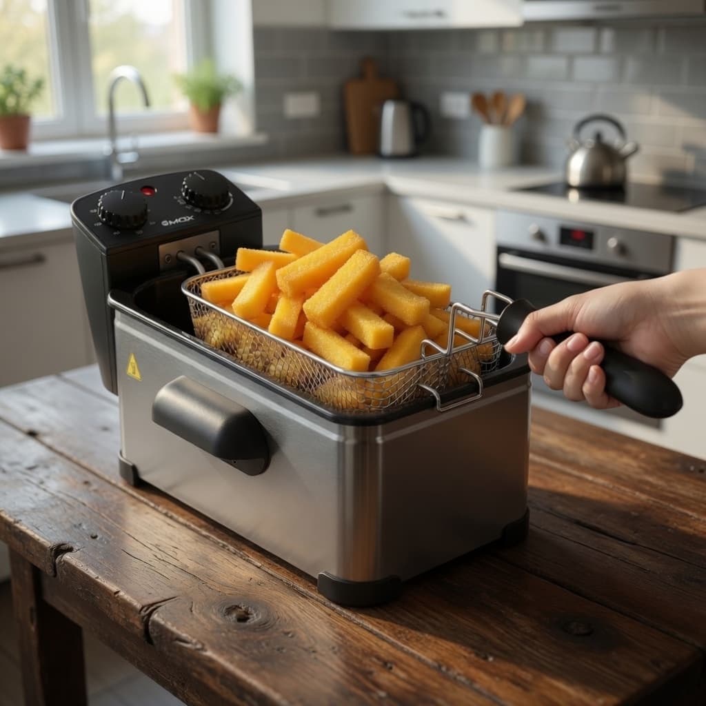 Fritadeira Elétrica 3L 3000W Inox Visor Vidro Filtro Odor Timer 60min Cesto Removível Base Antiderrapante 220V Sem Óleo 