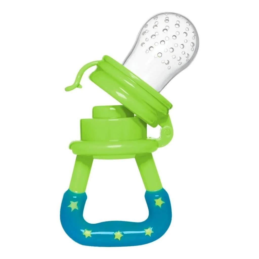 Porta Frutinha Chupeta De Alimentação Silicone Bebê Infantil Cor Verde e Azul Buba Porta Frutinha Chupeta De Alimentação