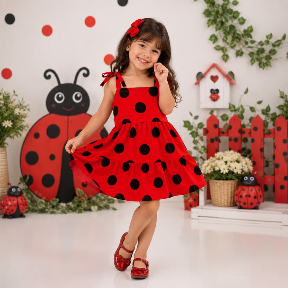 Vestido Infantil Menina Bebê Alice Joaninha Vermelho Alcinha Roupa Menina Festa Aniversário