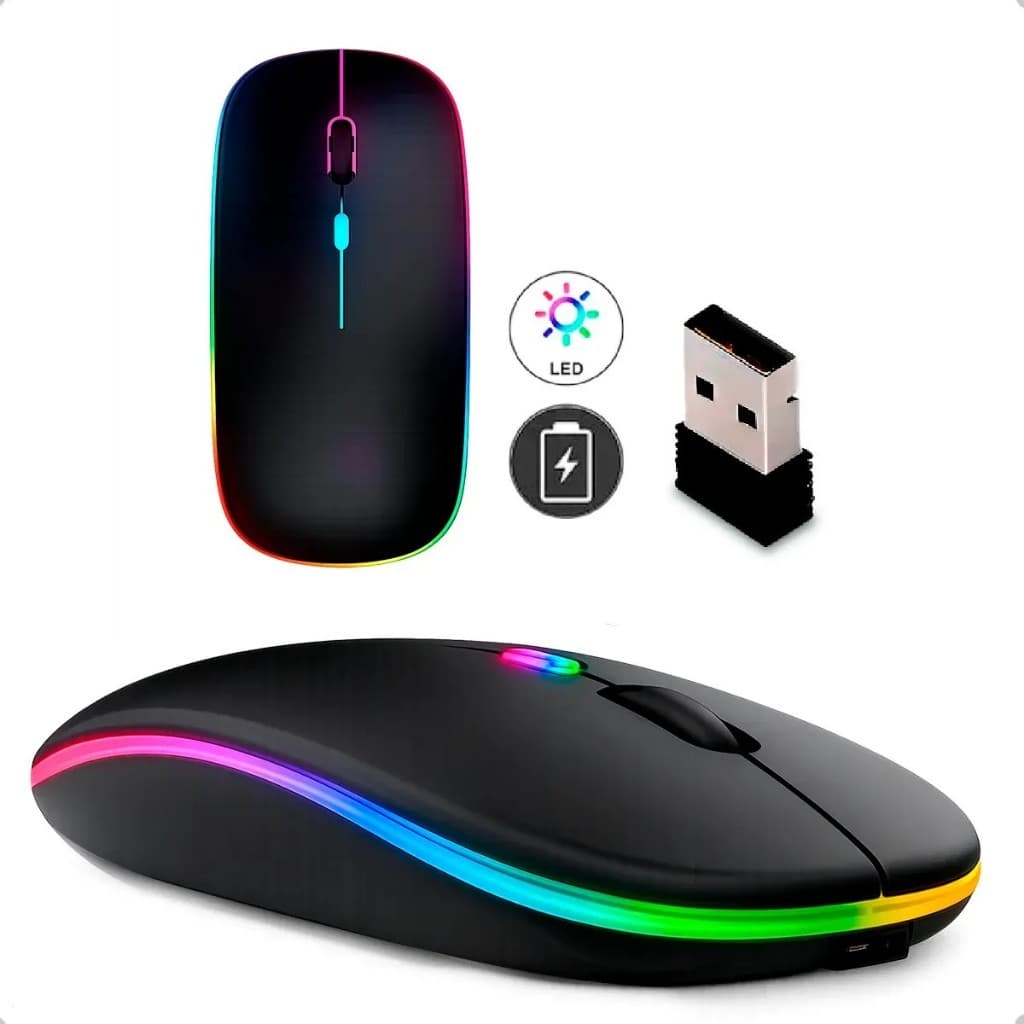 Mouse Sem Fio Recarregável Wireless Optico Led Rgb Ergonômico Sem Fio Para Pc Desktop Notebook Tablet Smartphone Homeroa