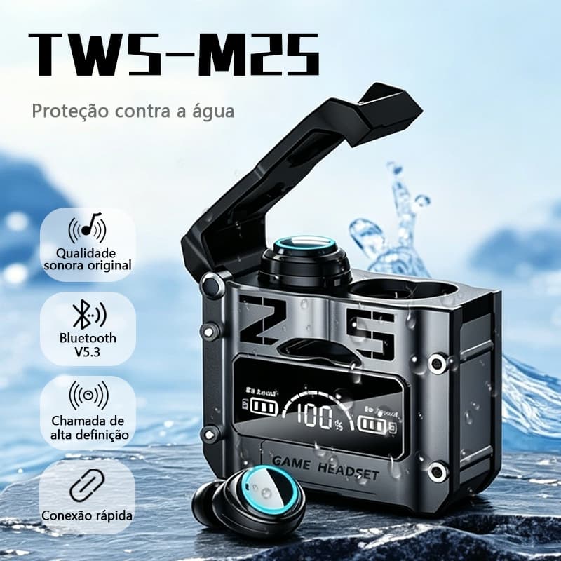 Fone De Ouvido bluetooth M25 Sem Fio Resistente a água Stereo Sports Earbuds LED Microphone