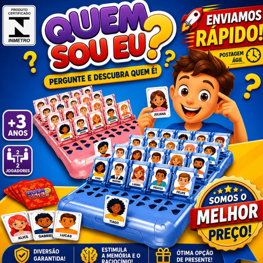 Jogo Quem Sou Eu Carta Pequeno Tabuleiro Cara a Cara Infantil Diversão Família Desafio Adivinha Eu