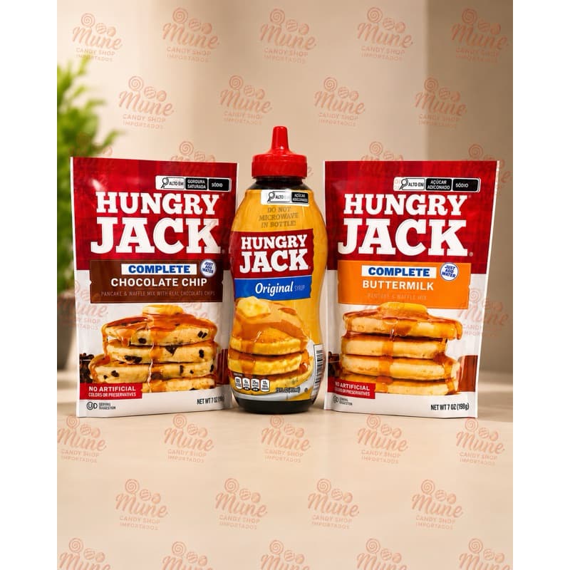 Massa para Panqueca e Cobertura: Hungry Jack Importado Pancake Mix + Syrup Original -  Chocolate Chip Buttermilk