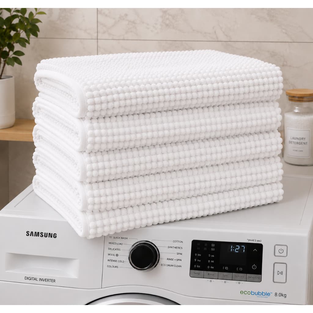 KIT 5 Tapetes BRANCO Bolinha Rozac Super Macio Antiderrapante Para Banheiro, Quarto e Sala