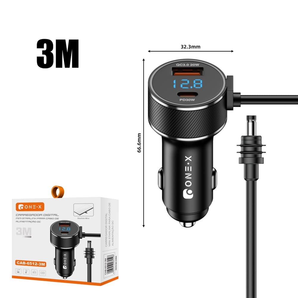 ONEX Carregador de carro StarlinkCabo 3 Em 1 Veicular Compatível com Starlink Mini Usb TipoC 12v 24v