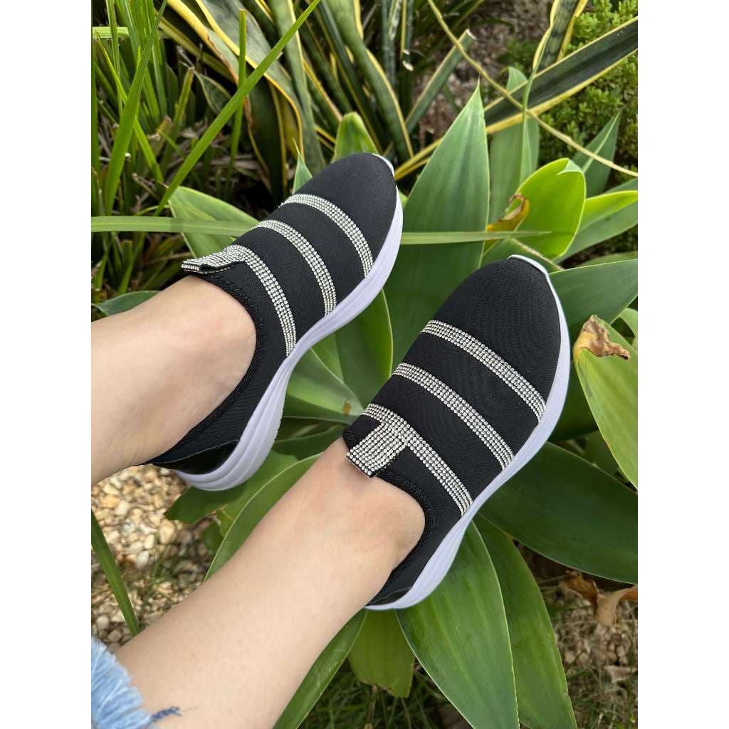 Tênis Feminino Calce Facil Brilho Strass Conforto Estilo Tênis Casual Tênis Esportivo Tendência
