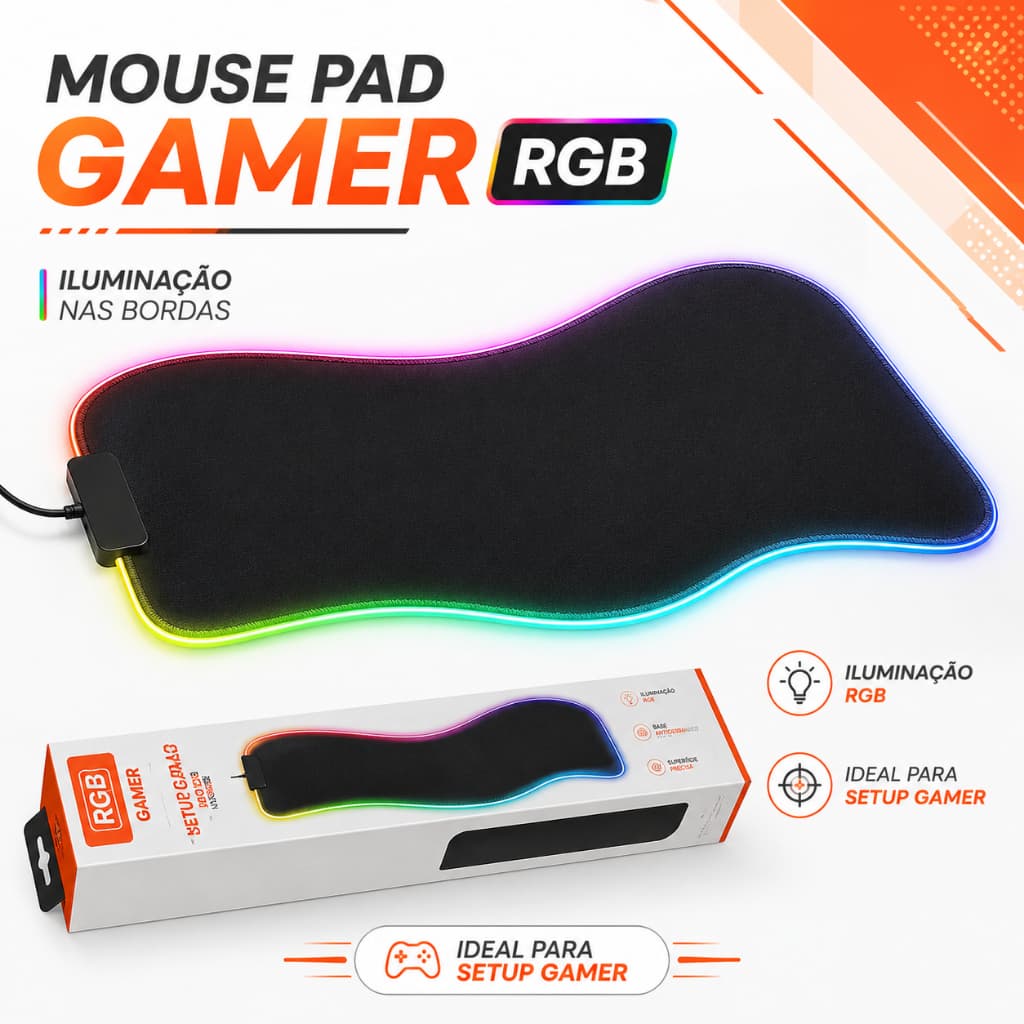 Mouse Pad Gamer RGB Grande Com Apoio de Pulso LED Base Antiderrapante PC Notebook