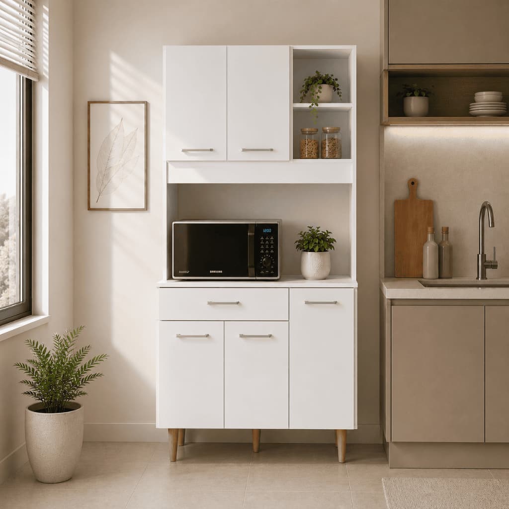 Armário Cozinha Completo Compacto Multiuso Nicho Micro-ondas Organizador Moderno