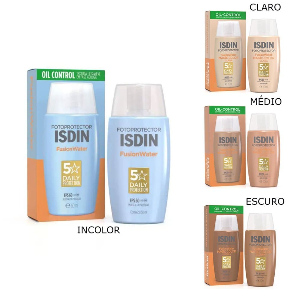 Protetor Solar Facial Isdin Fotoprotector Fusion Water 5 Stars  FPS60 Com cor FPS50