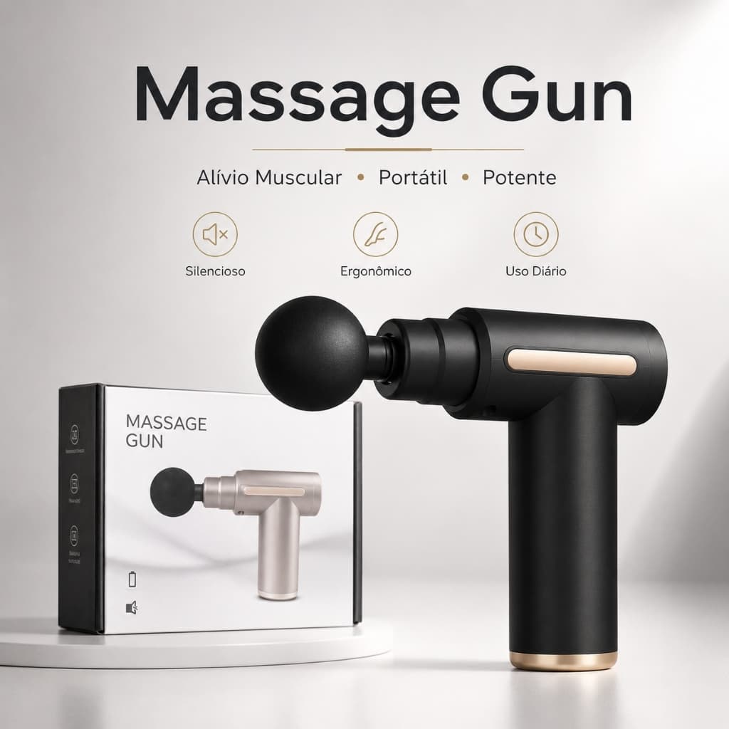 Massageador Elétrico Portátil Alta Frequência Pistola Muscular Recarregável Com 4 Ponteiras Para Relaxamento Corpora