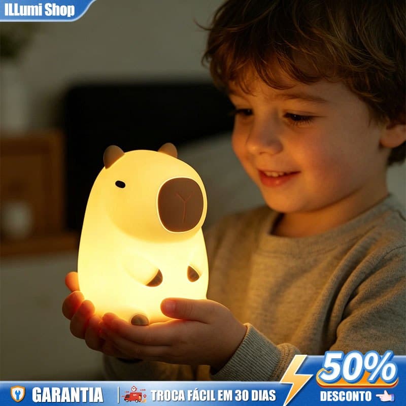 Luminária de Capivara Led, Luz Quente Silicone Material  Bateria 8h, Luz Noturna, Presente de Aniversário