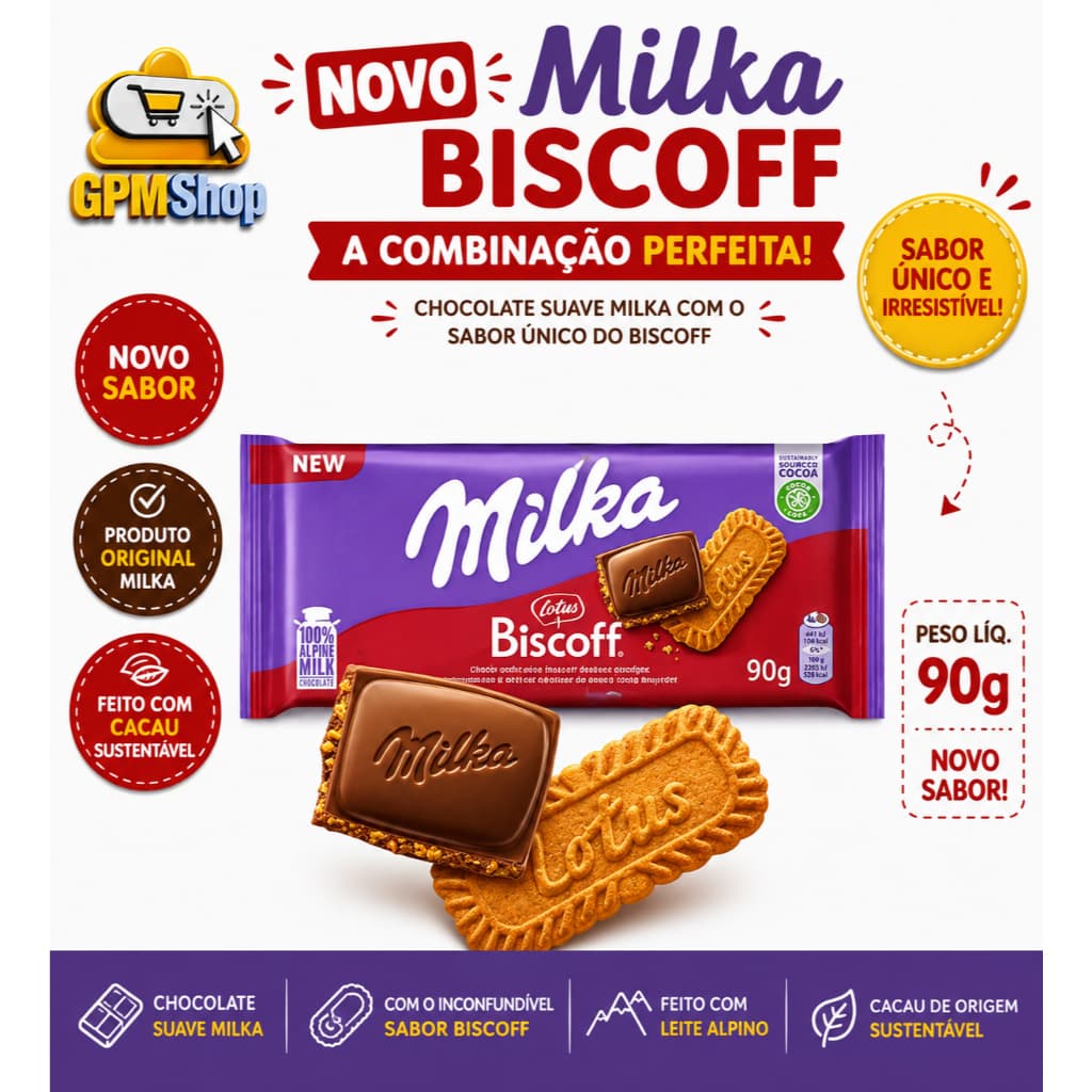 Chocolate Milka Lotus Biscoff 90g Importado Original | Recheio Crocante de Biscoff