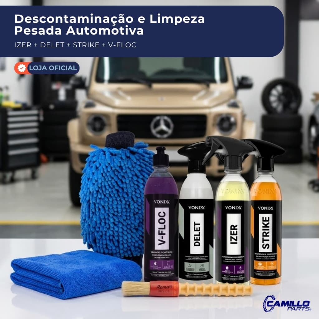 Kit Vonixx Descontaminante Ferroso Delet Izer Strike V-Floc Limpeza Automotiva Carros
