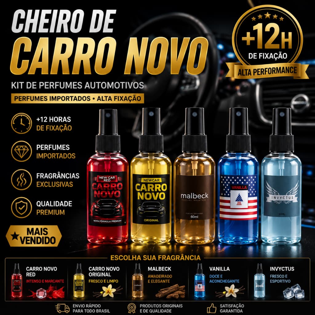 KIT AROMATIZADOR DE CARRO CHEIRINHO DE CARRO PREMIUM 5 PERFUMES DE ALTA FIXAÇÃO
