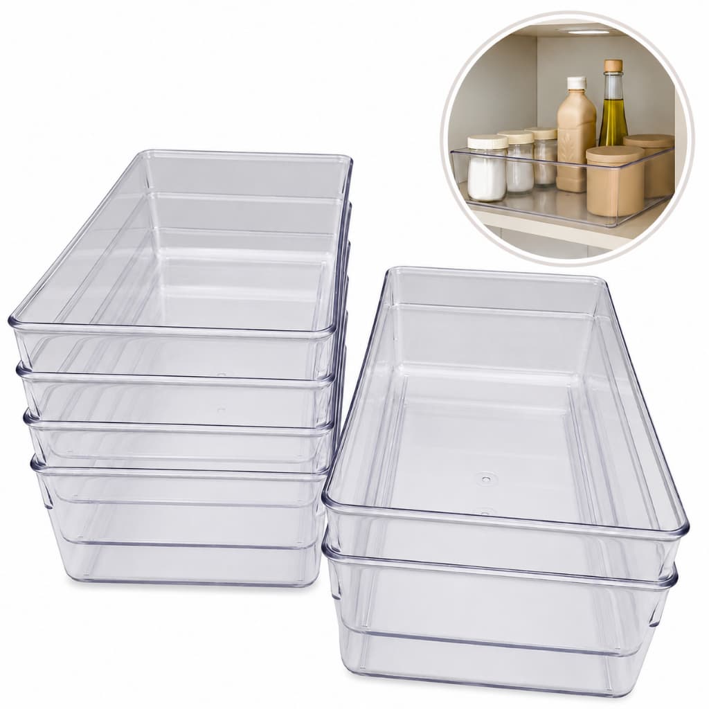 Kit com 6 Organizadores de Geladeira e Armário Retangular Transparente — Multiuso (0451/6)