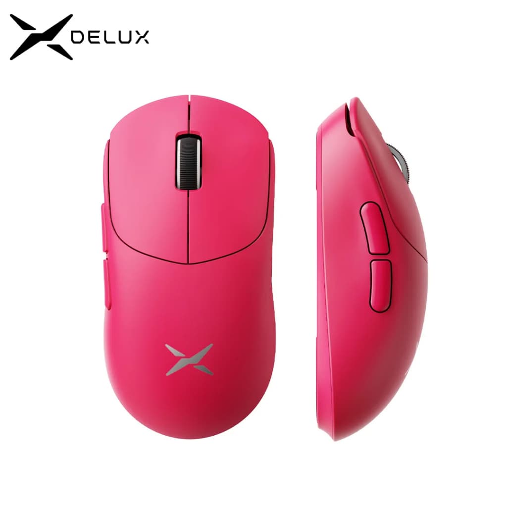 Mouse Rosa Delux M400 Gamer, Sem Fio, Sensor PAW 3311, Tri-Mode, 1000hz, Bateria 500 mAh