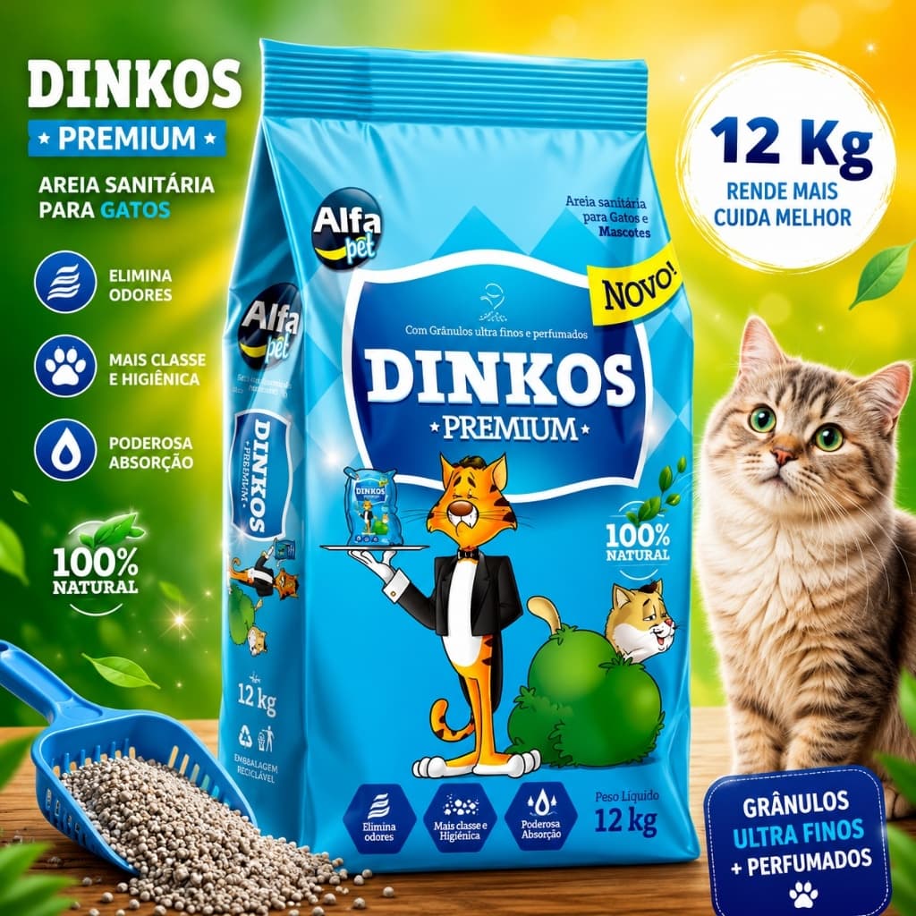 Areia Sanitária 12kg Higiênica Para Gatos Anti Odor Dinkos Com Perfume 12kg Premiun