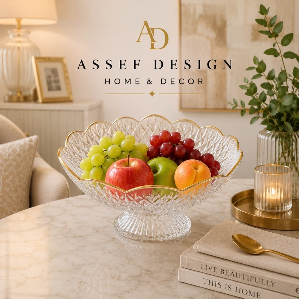 Fruteira de Mesa Premium Acrílica Borda Dourada Cesta Decorativa Organizador Casa Cozinha Multiuso